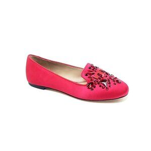 Tory Burch Delphine Red Loafer Flats Satin Rhinestones Womens US 7 M